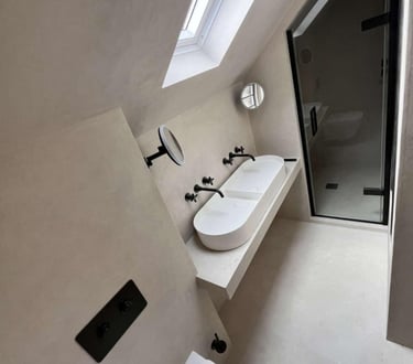 modern bathroom with freestanding bathtub and wall-mounted tap in Evesham