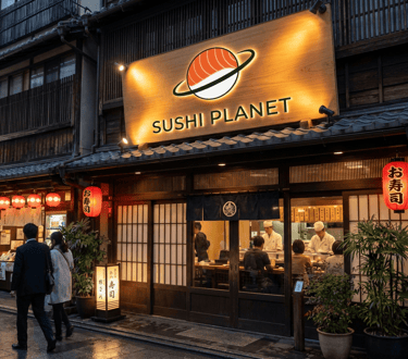 Enseigne lumineuse sushi planet logo