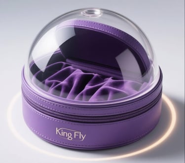 Futuristic purple jewelry case with a clear dome, an innovative King Fly design