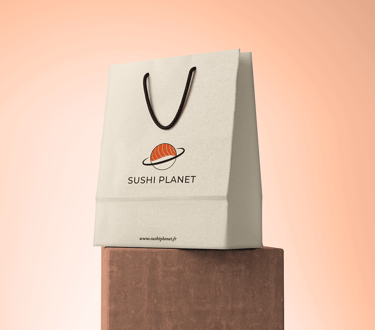 Sushi Planet sac avec logo et adresse du site