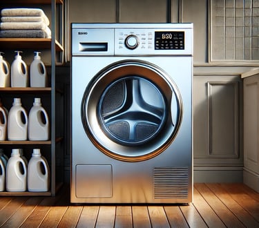 A dryer in a laundry room