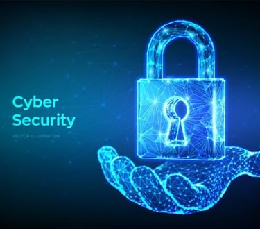 "Digital padlock hologram representing cybersecurity protection"