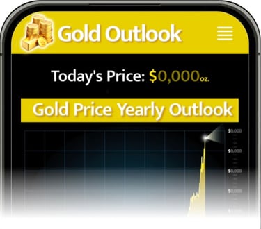 Gold Investor Outlook app shown on a mobile phone. Displayed is the gold price trend chart