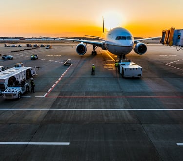 The plane is parked at the airport