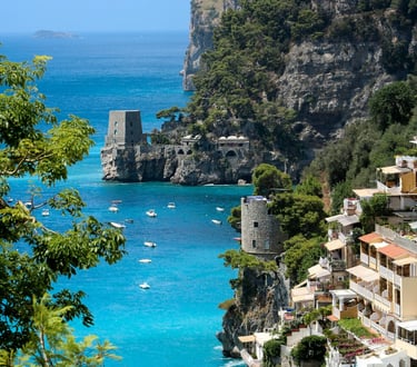 Amalfi Coast with cliffs and the turquoise Tyrrhenian Sea