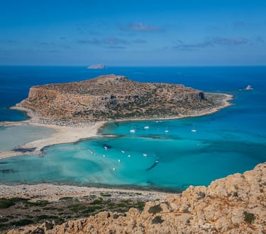 Panoramic view of Crete with the turquoise lagoon