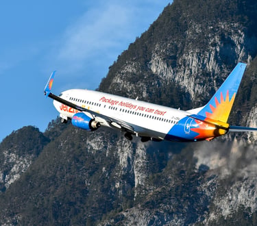 Jet2 plane flying over mountains