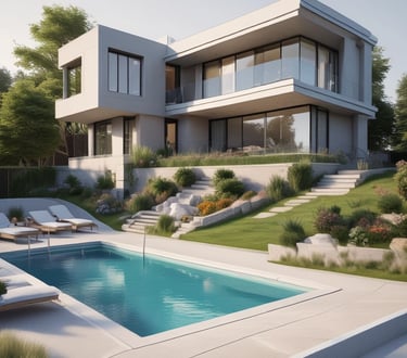 Architects collaborating over detailed blueprints in a bright office