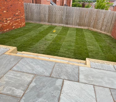 Freshly laid garden slabbing in Worcester by B R Building and Landscapes