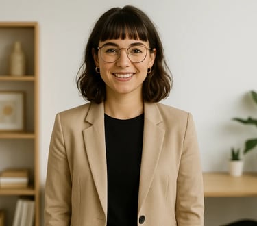 a woman in glasses and a blazer jacket
