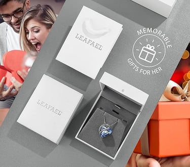 a couple of people holding a box of jewelry