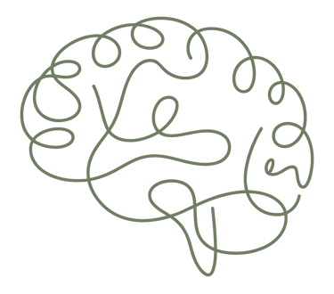 A minimalist line art illustration of a human brain using a single continuous green stroke on a black background.