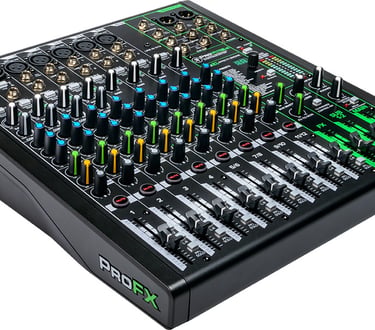 Mesa de mezclas analógica Mackie ProFX12v3 vista en perspectiva derecha
