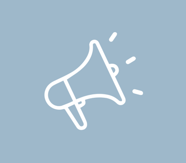 white-loud-hailer-icon-on-blue-background