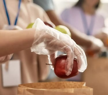 fruits, polyethylene gloves