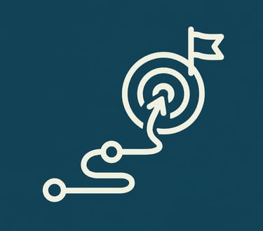 A winding roadmap icon leading to a bullseye target with a flag representing business goal achievement.