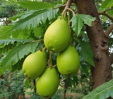 a bunch of fruit hanging from a tree