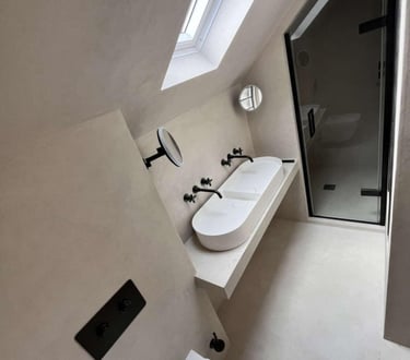 modern bathroom with freestanding bathtub and wall-mounted tap in Evesham