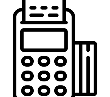 Maquininha de cartão de crédito e débito, sem fio, sendo usada para um pagamento.