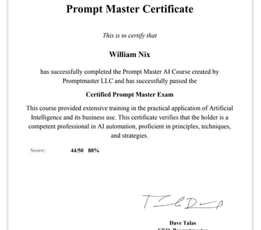Prompt Master Certification - AI - Willliam Nix 