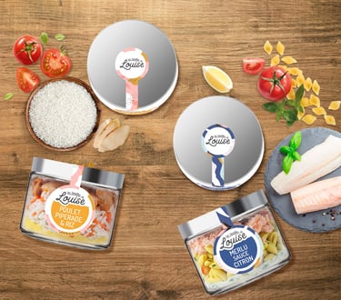 Packagings vue de desssus plats cuisinés les recettes de louise