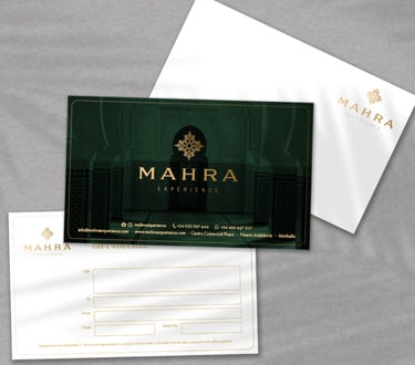 Gift voucher and envelope design for Mahra