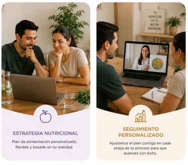 Pareja tomando consulta en línea con nutriólogo