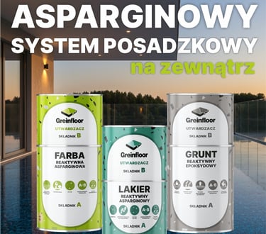 Asparginowy system posadzkowy Greinfloor na zewnątrz z puszkami farby, lakieru i gruntu