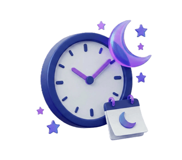 Horloge et calendrier sous la lune illustrant un service de répondeur disponible 24h/24