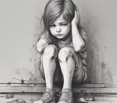 a drawing of a girl sitting on a bench