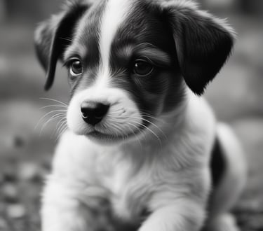 a puppy dog is sitting on the ground