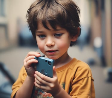 a young boy holding a cell phone in his hand