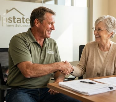 An image of the Upstate Home Solutions team closing on a property with a home seller