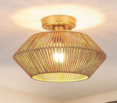 Boho Rattan Flush Ceiling Lights 