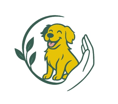 un petit chien joyeux dans une main protectrice, logo Oasis