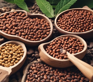 a variety of beans and beans in wooden bowls