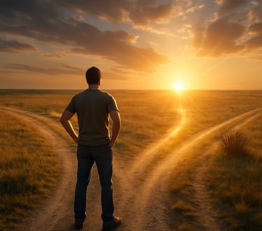 Fork in the road with a path illuminated grow my soul