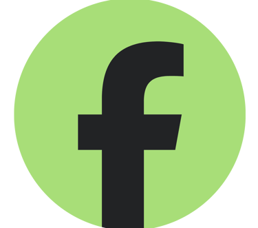 Black Facebook social media logo icon on a light green circular background.