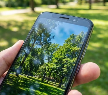 Tela do Moto G06 em uso externo sob luz natural.
