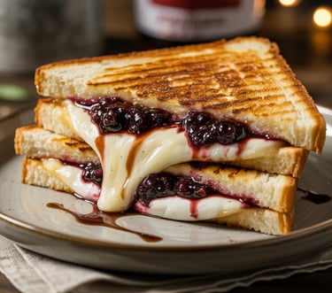 a toasted sandwich sandwich with cheese and jelly