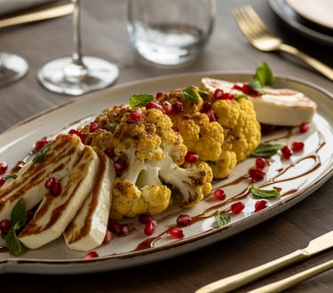 a plate of food with a glass of wine