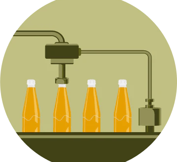 Juice bottling illustration symbolizing ethical production.