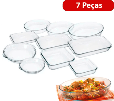 kit de travessas de vidro de diferentes formatos