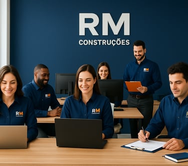 Tipos de serviços executados pela RM Construções como obras comerciais, reformas e projetos de engen