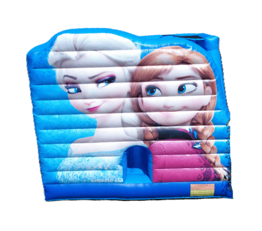 Frozen-themed inflatable bounce house featuring Elsa and Anna characters for children's parties.