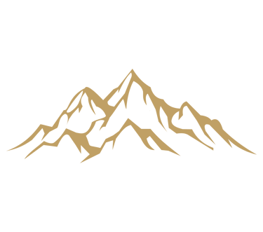 Gold mountain range silhouette illustration with jagged peaks on a black background.
