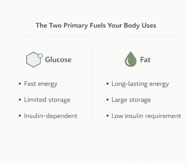 Diagram showing how the body chooses between fat and glucose as fuel sources