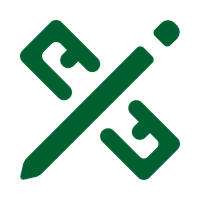 Dark green minimalist icon of a crossed ruler and pencil symbolizing architecture and design tools.