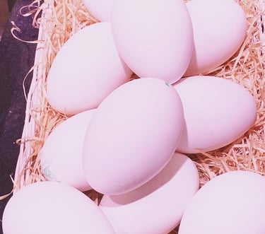 Una colección de huevos frescos de granja, blancos, reposando sobre una cama de paja natural en una 