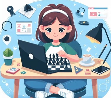 Student attending online chess class on laptop at Shetty Chess Classes